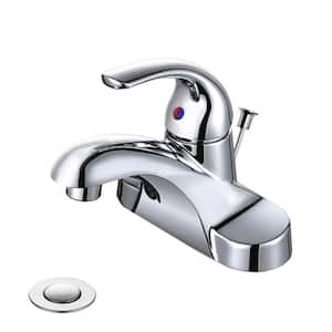4 in. Centerset Single-Handle Low Arc Bathroom Faucet with Drain Kit Included in Polished Chrome Finish