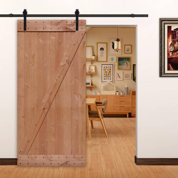 40 in. x 84 in. Ready-to-Assemble Z-Bar Knotty Alder Hardwood Interior Sliding Barn Door Slab with Hardware Kit