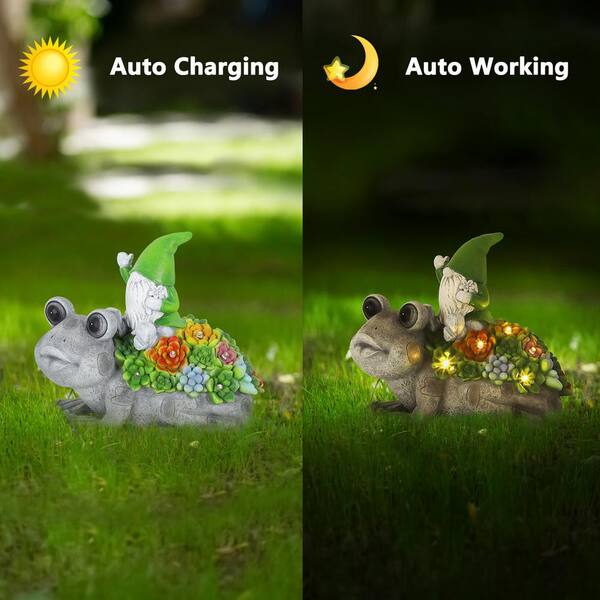 Oumilen Solar Powered Decorative Lamp, Frog Elf Resin Decorative