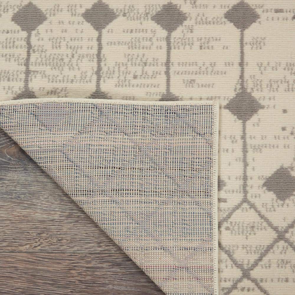 Ivory and Grey Geometric Hand-Knotted 7'10" x 9'10" Synthetic Area Rug