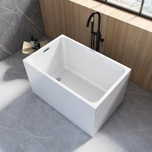 BradF 43 in. x 28 in. Small Acrylic Flatbottom Freestanding Soaking Bathtub in White