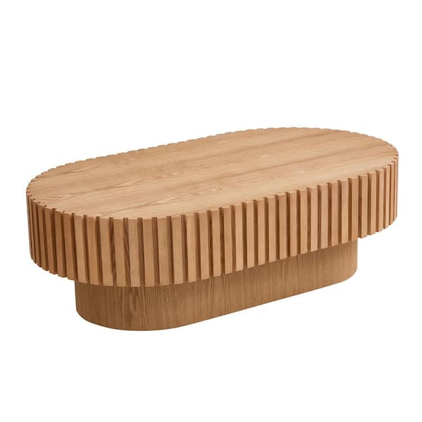 Tenleaf 43.7 in. Natural Ash Brown MDF Wood Modern Oval Outdoor Coffee