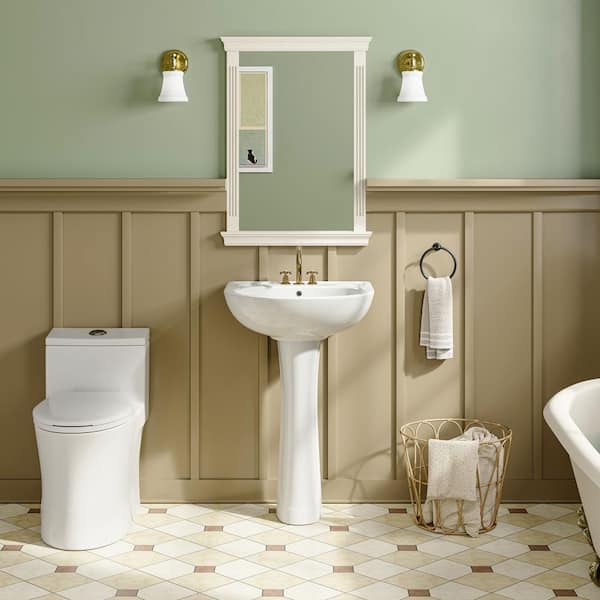 PureForm 21.62 in. W x 18.90 in. D Round Pedestal Combo Single Bowl White Ceramic Bathroom Sink with Overflow Drain