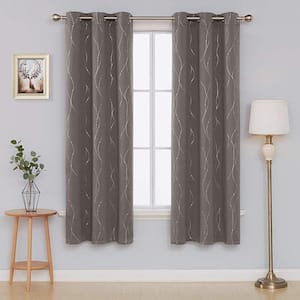 52 in. x 84 in. Taupe Geometric Wave Stripe & Dots Blackout Curtain (2 Panels)