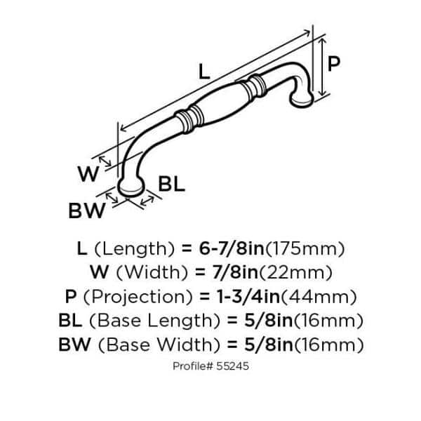 Granby 6-5/16 Inch Satin Nickel Traditional Cabinet Pull