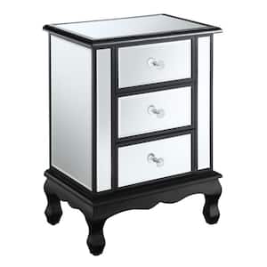 Gold Coast Vineyard 12 in. Black Standard Rectangular Mirrored End Table with 3-Drawers