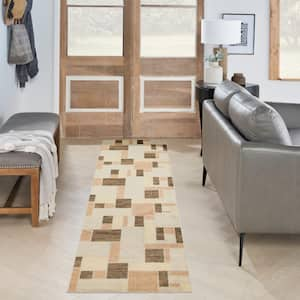 Astra Machine Washable Beige Multicolor 2 ft. x 10 ft. Geometric Contemporary Runner Area Rug