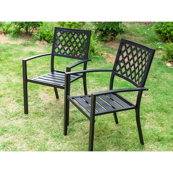 PHI VILLA Black Stackable Elegant Metal Patio Outdoor Dining Chair