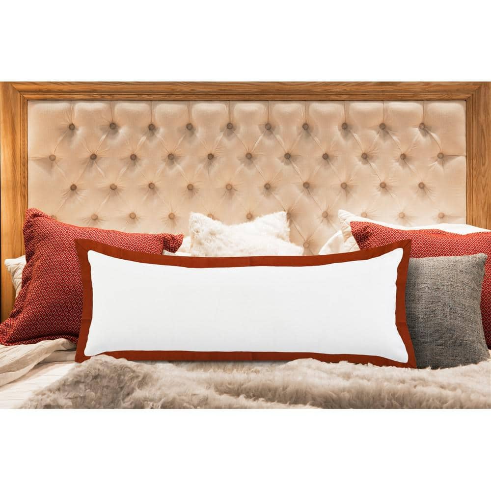White and Cinnamon Rectangular Cotton Lumbar Pillow