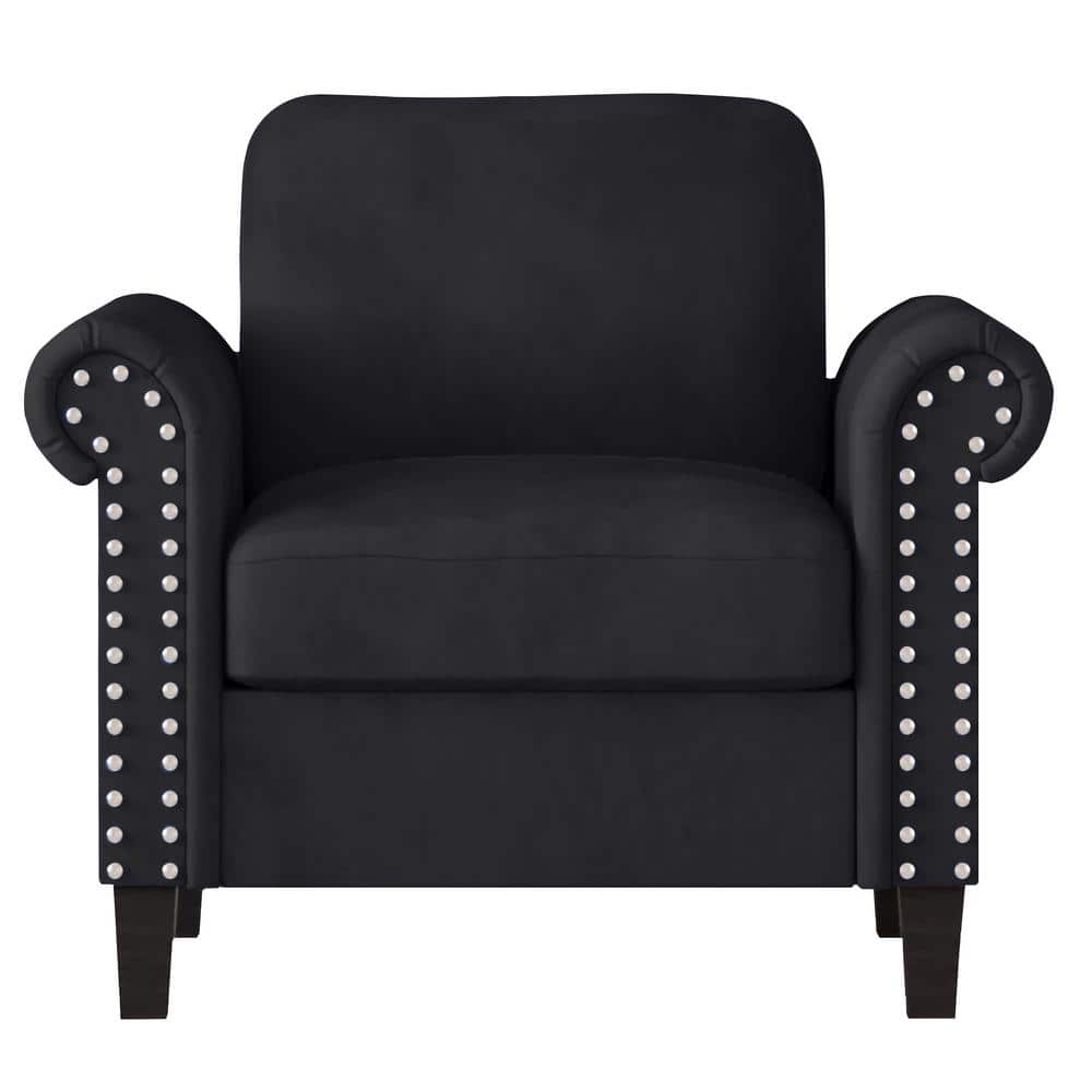 Handcrafted Black Velvet Accent Chair with Wood Legs