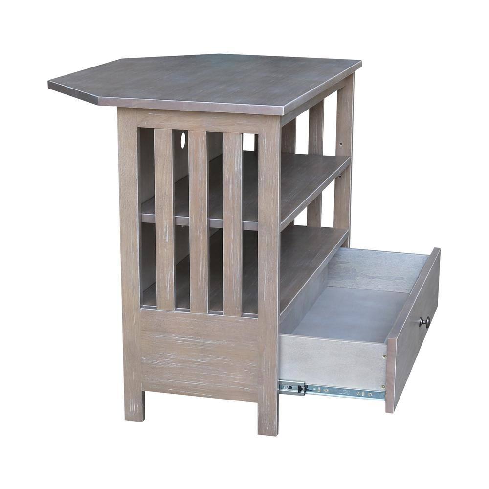 Washed Gray Taupe Corner TV Stand with Cabinet