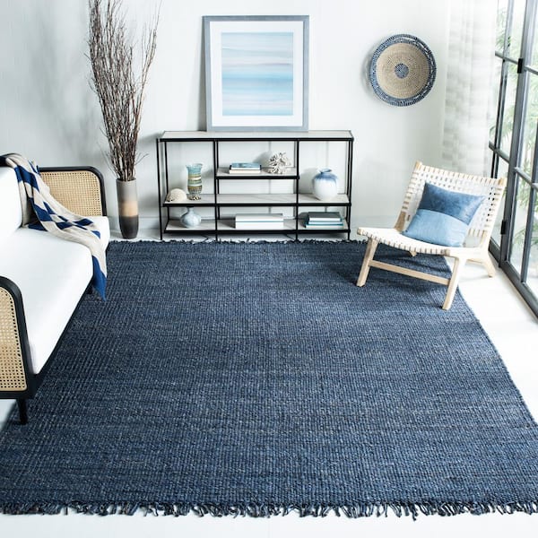 Natural Fiber Navy 8 ft. x 8 ft. Gradient Solid Color Square Area Rug