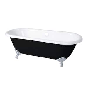 Classic 66 in. Cast Iron Polished Chrome Double Ended Clawfoot Bathtub in Black