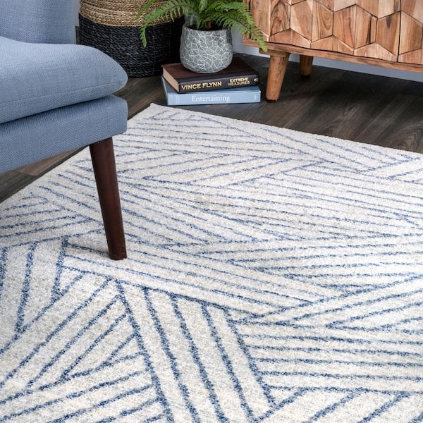Details about   nuLOOM NEW Hand Loomed Modern Striped Cotton Area Rug in Blue Grey White 