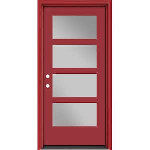 Performance Door System 36 in. x 80 in. VG 4-Lite Right-Hand Inswing Clear Red Smooth Fiberglass Prehung Front Door