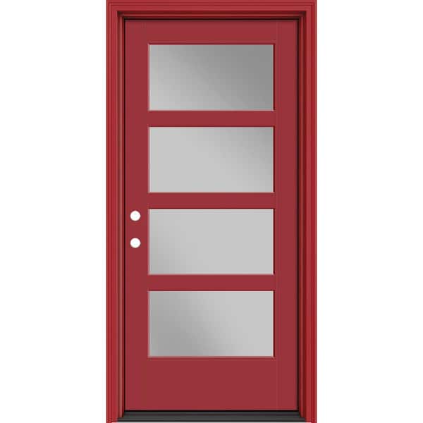Masonite Performance Door System 36 in. x 80 in. VG 4-Lite Right-Hand Inswing Clear Red Smooth Fiberglass Prehung Front Door