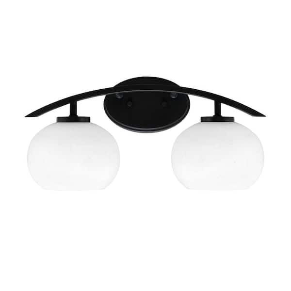 Unbranded Siena 18.25 in. 2-Light Vanity Light Matte Black with White Muslin Glass Shades
