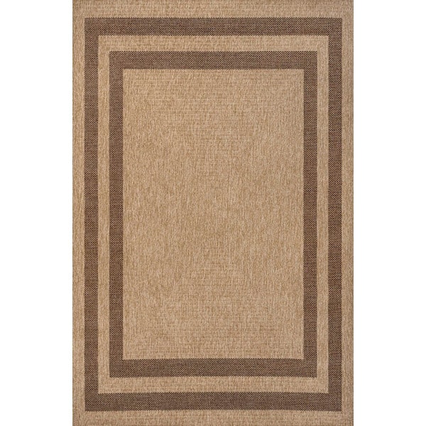 Frenzy Easy Jute Minimalist Boho Inset Border Natural/Brown 3 ft. x 5 ft. Indoor/Outdoor Area Rug