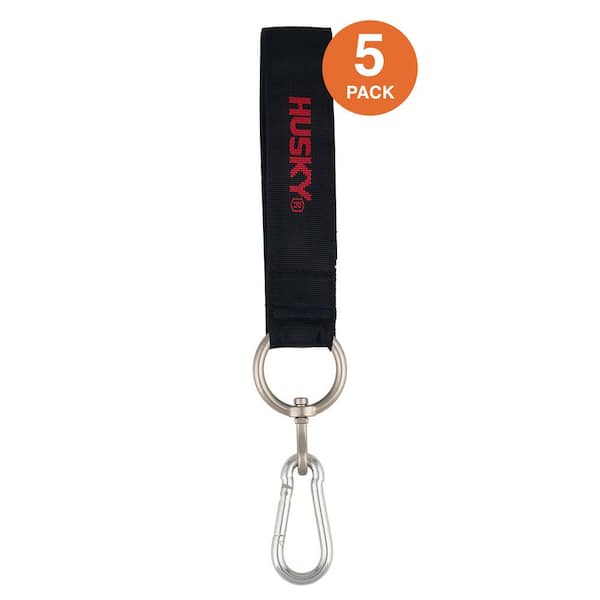 Husky 36 in. Heavy-Duty Hanging Carabiner Strap Zinc-Plated Steel with Quick-Release Hook and Loop Fastening in Black (5-Pack)