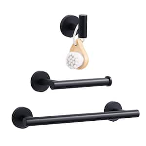 3-Piece Bathroom Hardware Set with Toilet Paper Holder Towel Hook and Towel Bar in Stainless Steel Matte Black