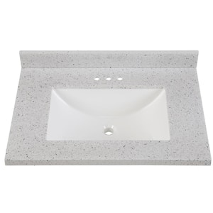 31 in. W x 22 in. D Engineered Solid Surface White Rectangular Single Sink Vanity Top in Silver Ash