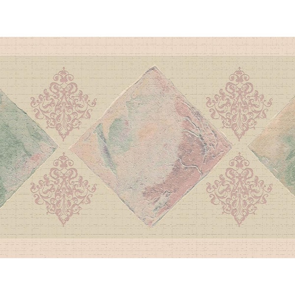 Dundee Deco Falkirk Dandy II Pink Green Damask Abstract Peel and Stick ...