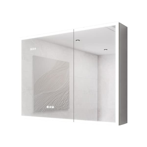 36 in. W x 24 in. H Rectangular LED Silver Surface Mount Medicine Cabinet with Mirror, Anti-Fog