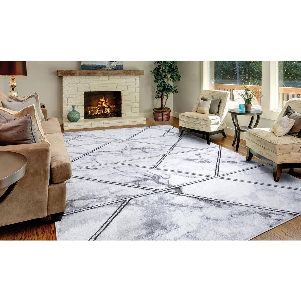Gray Rectangular Stain-Resistant Synthetic Area Rug