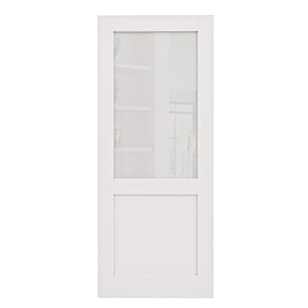 36 in. W. x 80 in. Solid MDF Core 1/2 Frosted Glass, Manufactured Wood Primed White Interior Door Slab