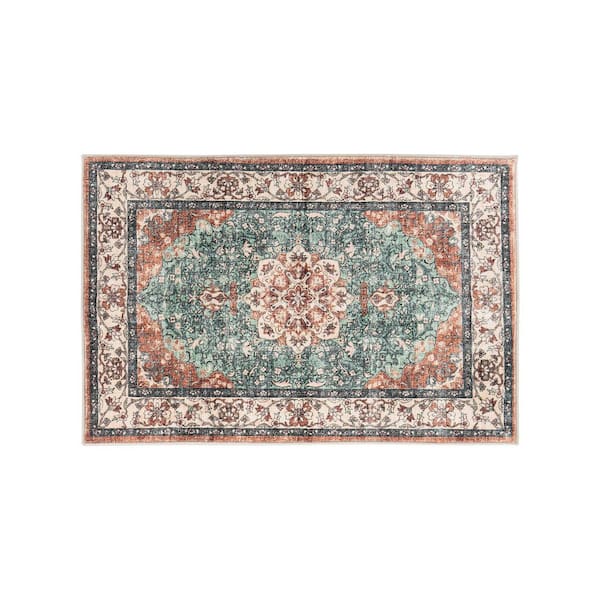 Traditional Oriental Medallion Washable Non Slip Multi 2 ft. x 3 ft. Area Rug