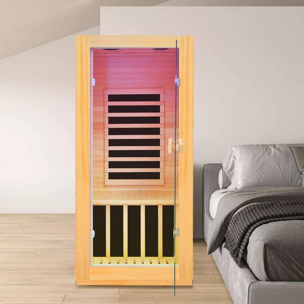 Hemlock 1-Person Far Infrared Sauna with 5 Heating Panels Key Control Bluetooth Audio and LED Lighting