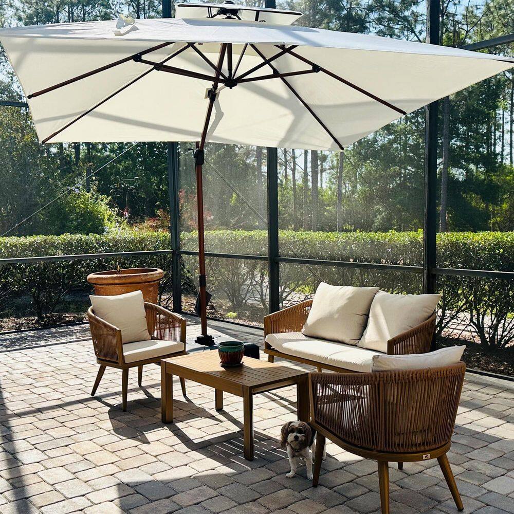 4-Piece Aluminum All-Weather Wicker Patio Conversation Set with Thick Sofa Cushions, Wood Grain price history on PriceWatchPro