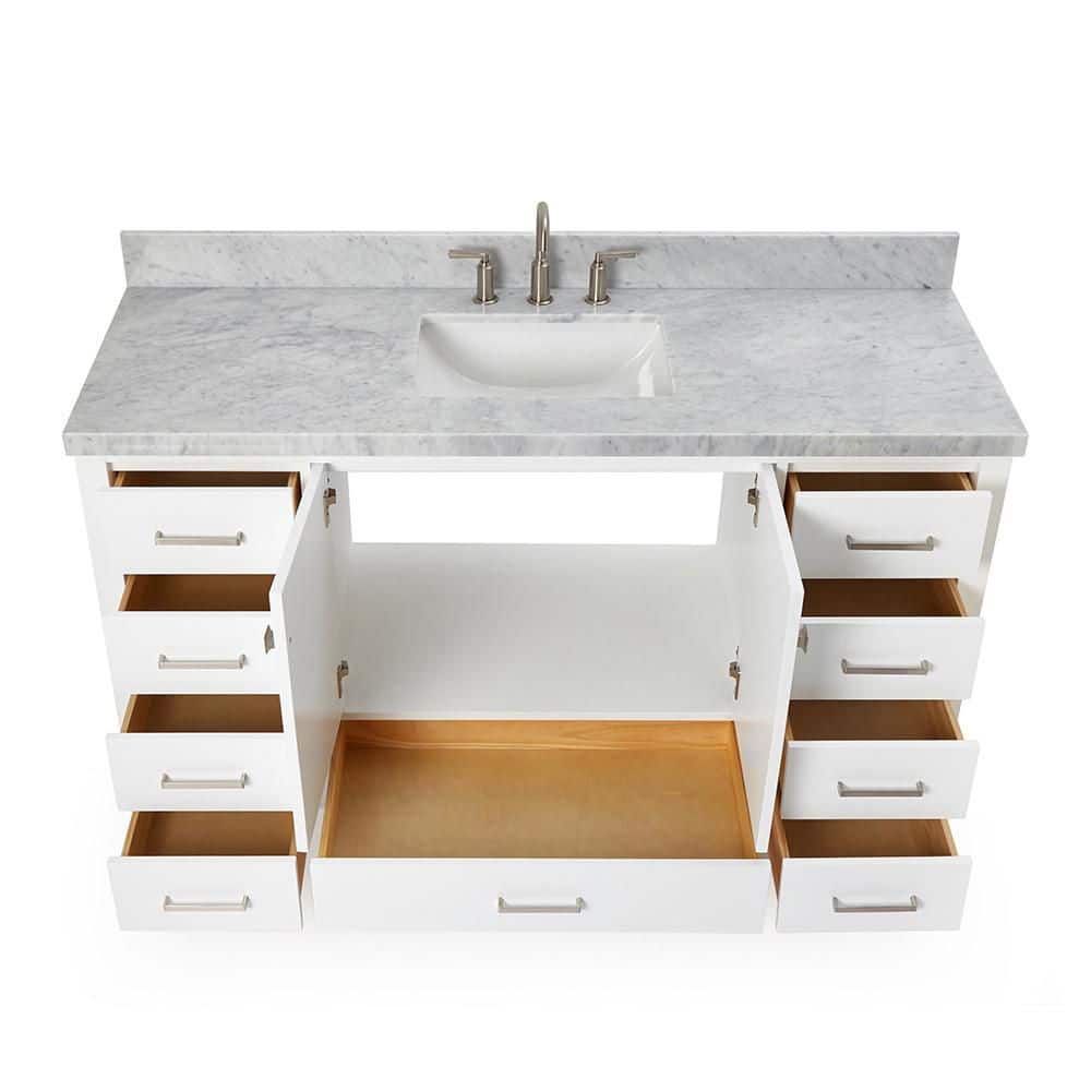 Cambridge 61" White Marble Top Single Vanity with Storage