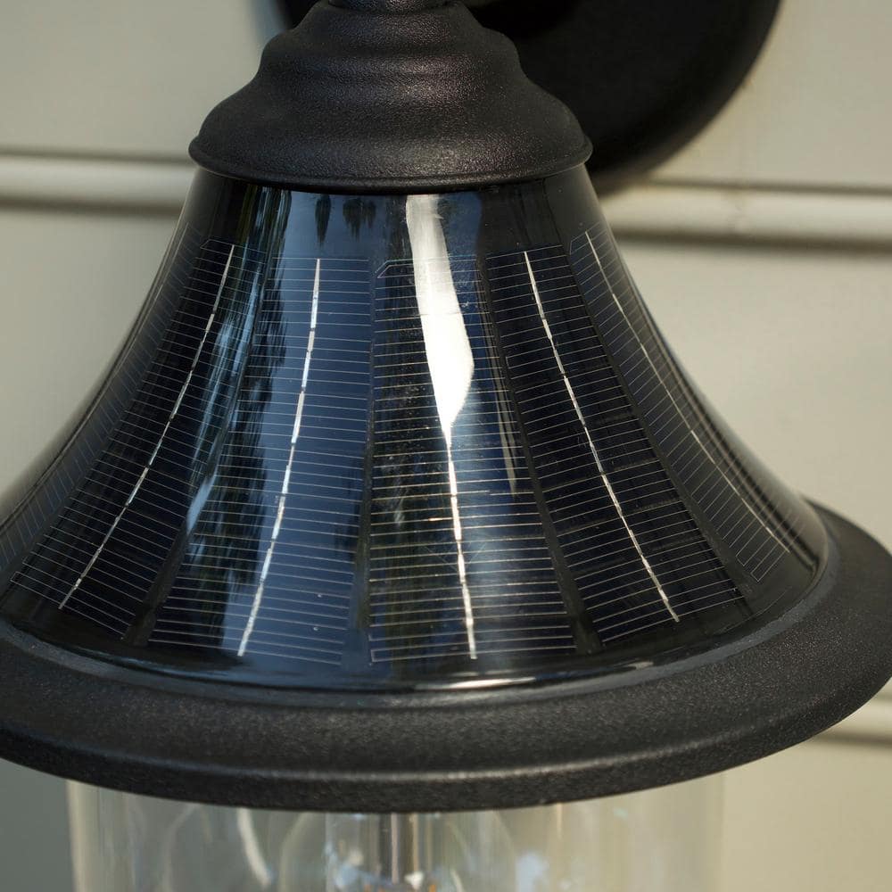 Black Solar Powered Industrial Lantern Wall Light