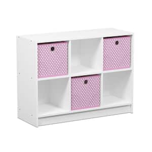 Basic 23.6 in. White / Light Pink 6-Cube Bookcase with Storage Bins