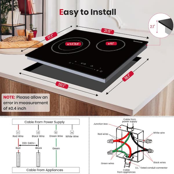 Pro 21 in. Radiant Electric Cooktop Ceramic Glass Built-In with 2-Elements in Black, ETL Certified