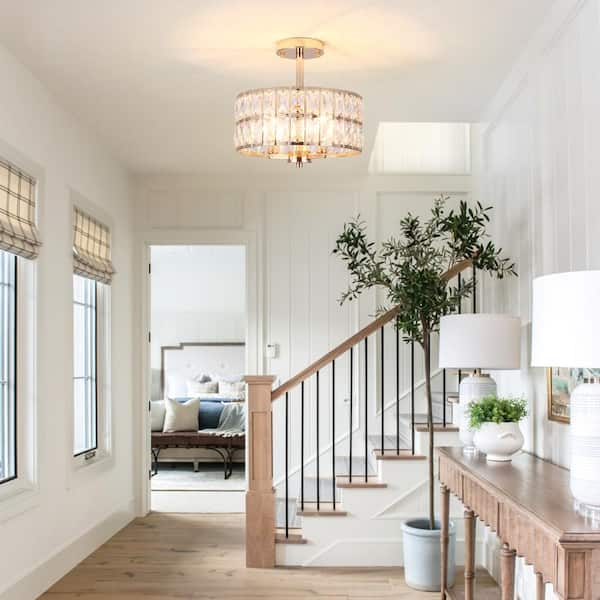ZJVAIVE 12.59 in. 3-Light Golden Round Drum Semi-Flush Mount