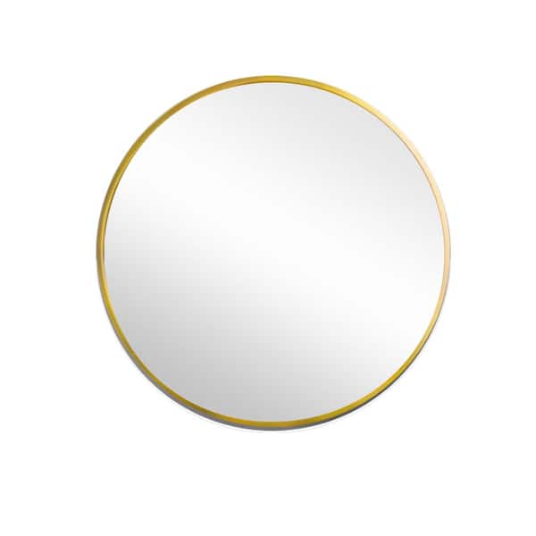 COWLOWN 32 in. W x 32 in. H Round Framed Wall Bathroom Vanity Mirror in Gold