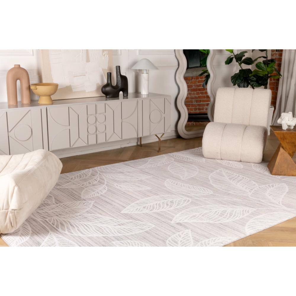 Modern Floral Cream Beige Synthetic Stain-Resistant Area Rug