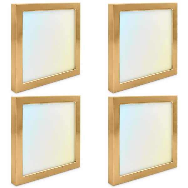 LUXRITE 6 in. Square Brass Modern Flush Mount Ceiling Light LED Integrated 15-Watt 1000LM 5CCT 2700K-5000K Dimmable (4-Pack)