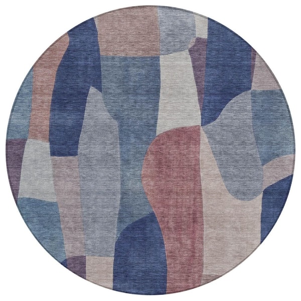Chantille Machine Washable Indoor/Outdoor Abstract ACN2376 Blue 8 ft. x 8 ft. Round Rug