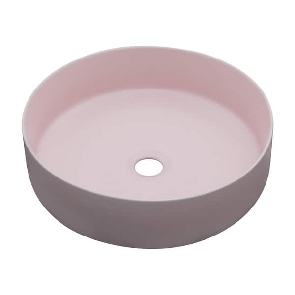 16 in. Vessel Round Bathroom Sink in Pink Ceramic