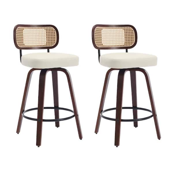 Unbranded Beige Modern Bar Stools Set of 2, Rattan Upholstered Bar Stools, Swivel Counter Stools for Island, Kitchen, Counter