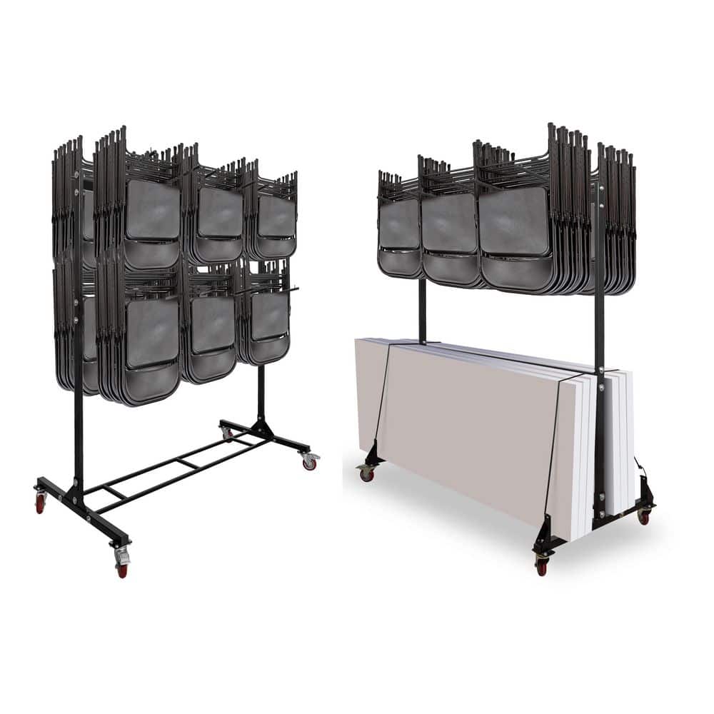 Steel Folding Table and Chair Cart Set with Wheels, 12 Table and 42 Chair Cart plus 84 Chair Cart, Black price history on PriceWatchPro