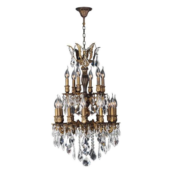 Worldwide Lighting Versailles Collection 18-Light Antique Bronze Chandelier with Clear Crystal Shade