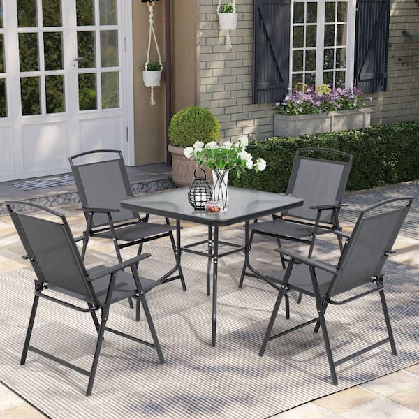 5-Piece Metal Square Outdoor Dining Set in Gray