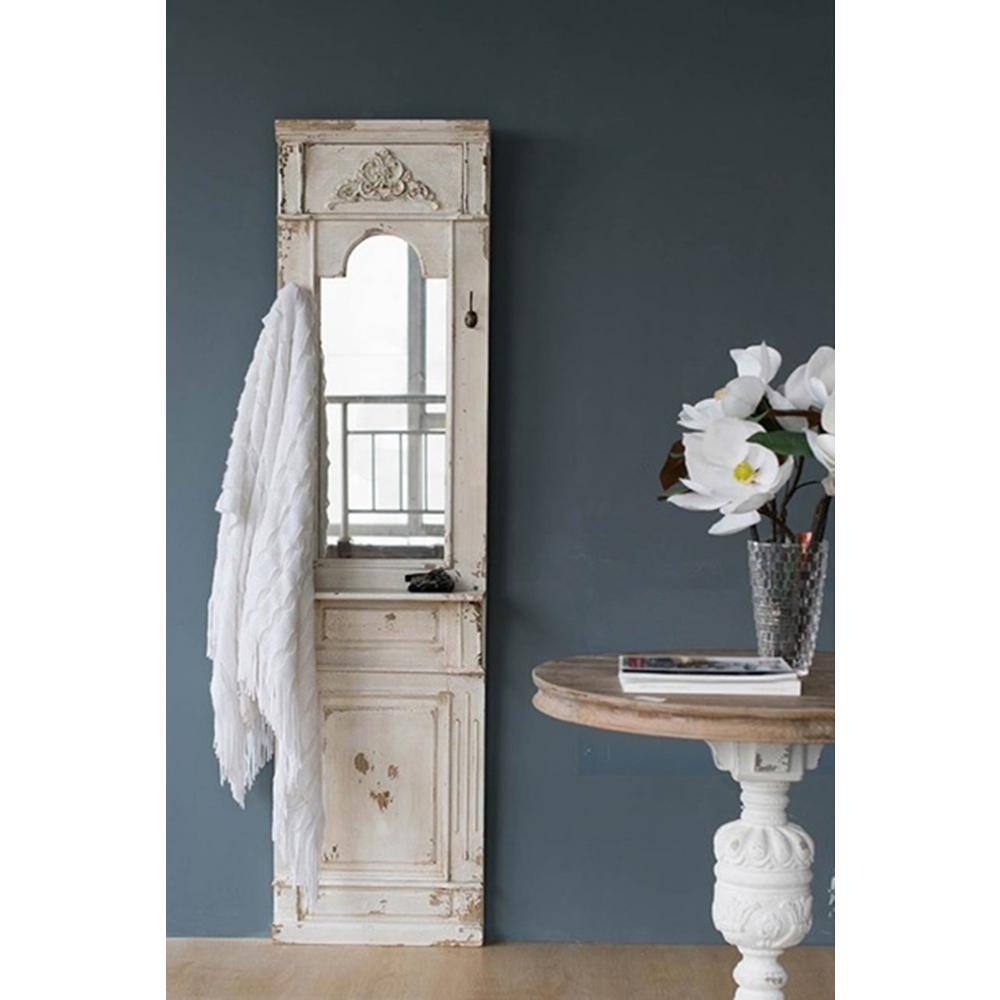 Antique White Full Length Distressed Wood Wall Mirror