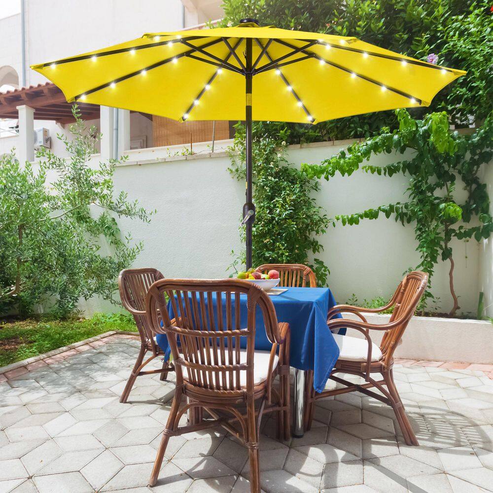 9 ft. Market Solar Lighted LED and Tilt Button Outdoor Table Patio Umbrella, UV-Resistant Canopy in Yellow price history on PriceWatchPro