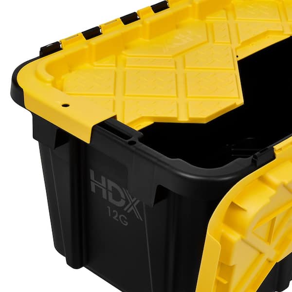 HDX 12 Gal. Tough Storage Flip Top Tote in Black with Yellow Lid