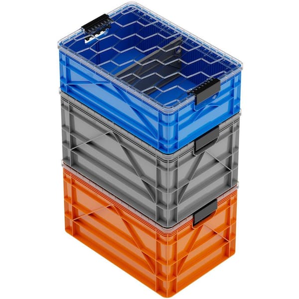 Crate Starter Pack 2 Full-Size and 1 Half-Size Heavy Duty Stackable Storage Bins with Lids and Dividers Variety Pack